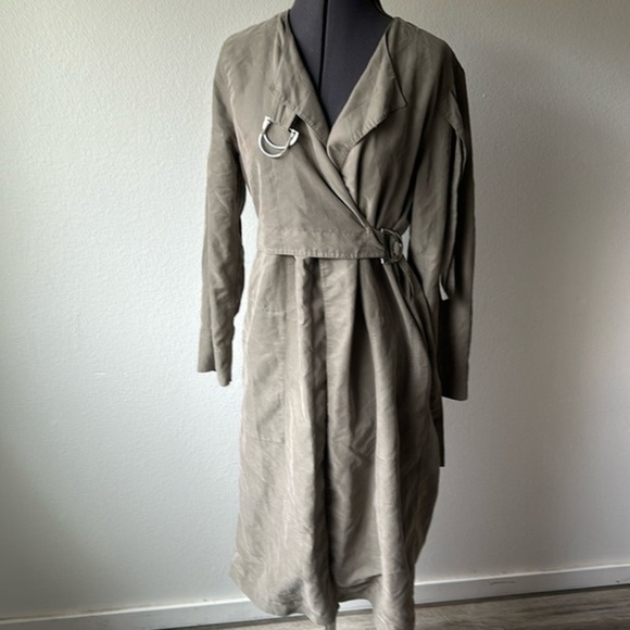 Zara Dresses & Skirts - Zara Woman dress jacket silk light olive wrap around size Medium